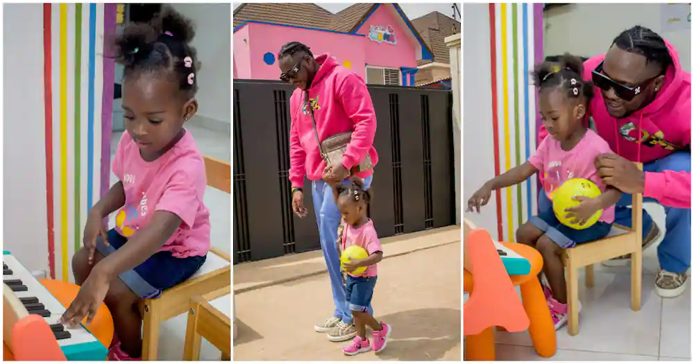 Medikal spends time with Island on her 1st day at school, cute photos drop