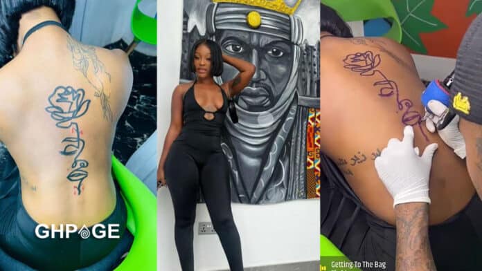 Efia Odo flaunts her new tattoo on her back