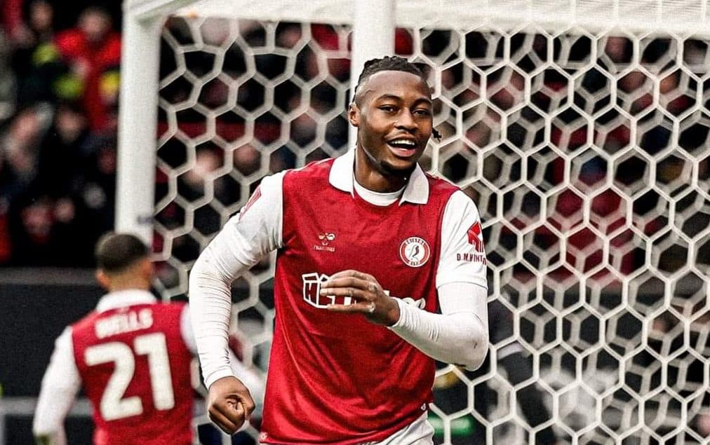 Antoine Semenyo reacts after scoring in second successive game for Bristol City