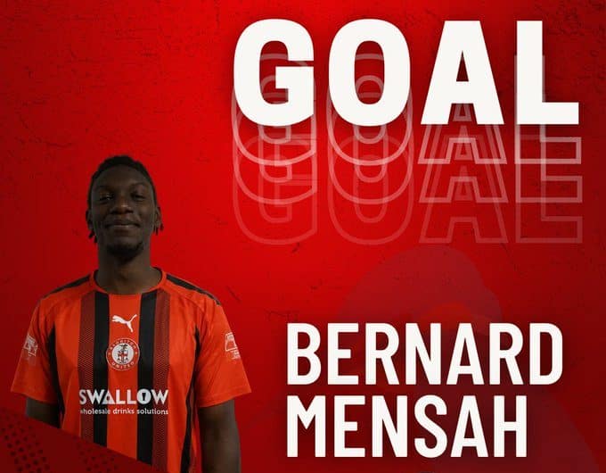 Bernard Mensah scores in Redditch United’s win over Bedford Town