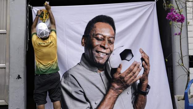 Brazil legend, Pele, lying in state in Santos’ stadium