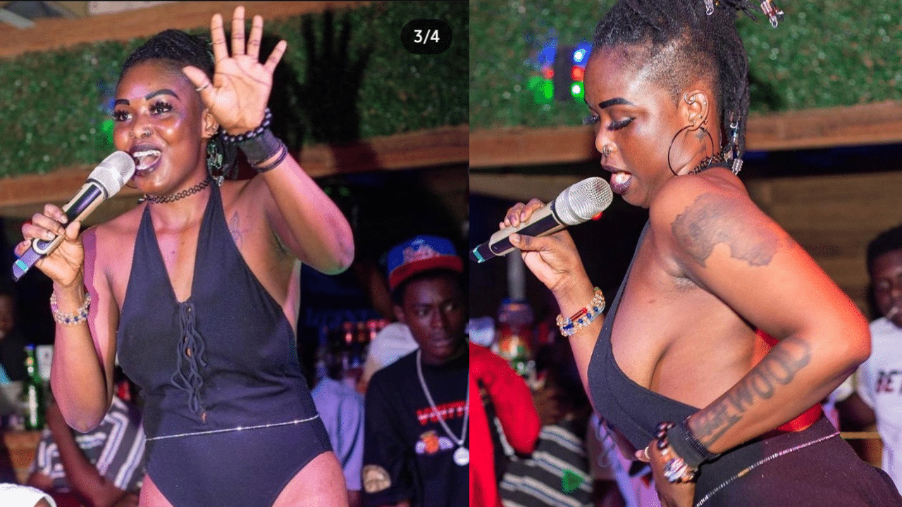 Singer Angiewood performs almost naked on stage