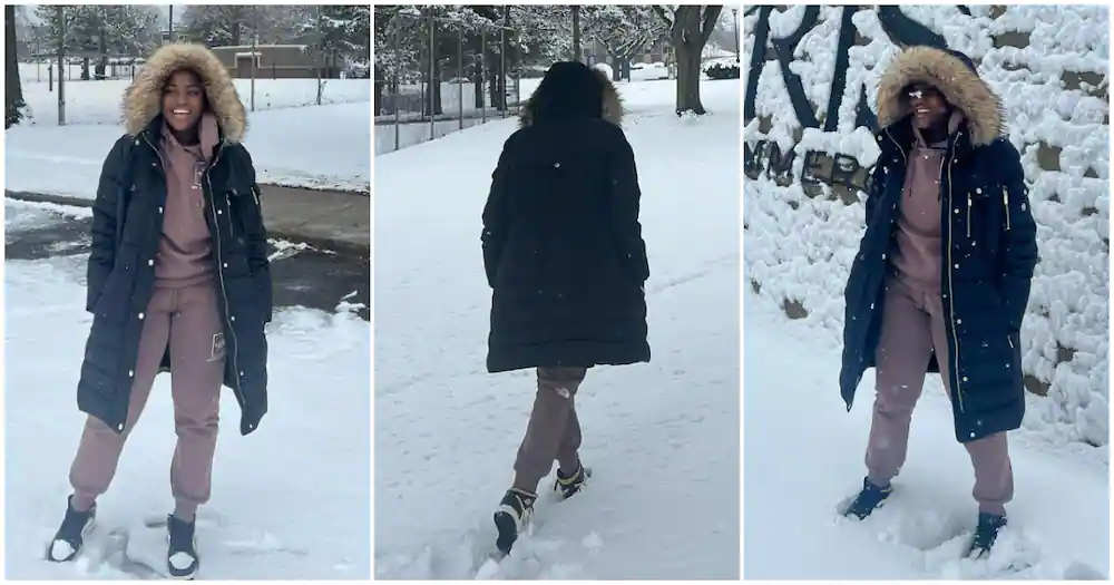Fella Makafui plays in the snow in America, Medikal calls her Jon Snow