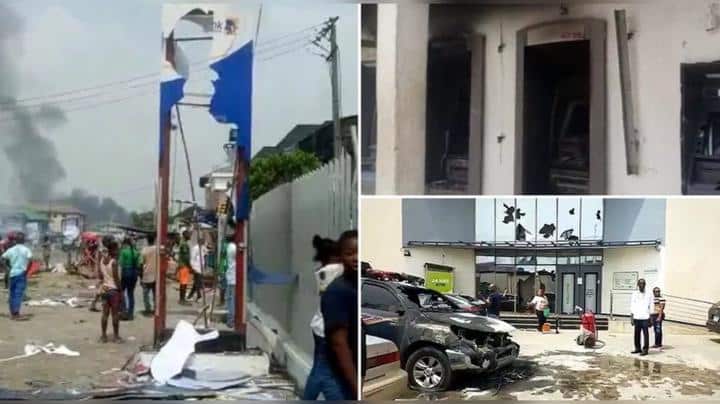 Bank set on fire by Nigerian youths due to cash shortage