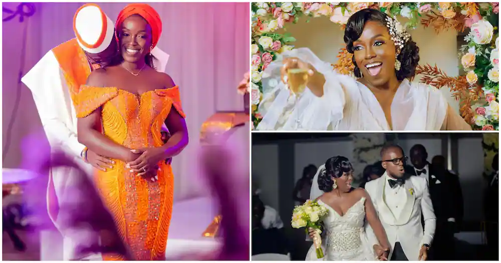 Creative GH fashion designer uses white kente fabric to design a white beaded gown