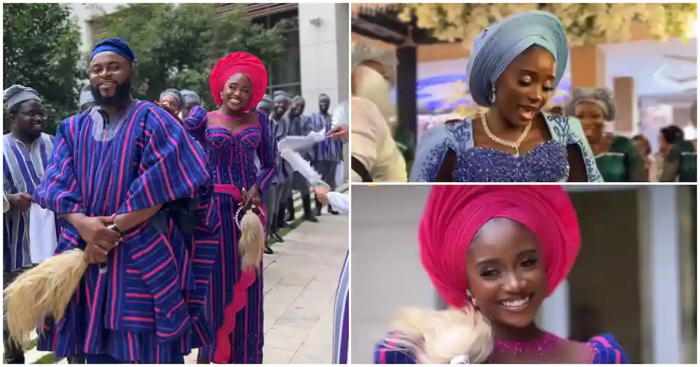 Beautiful Northern bride looks ravishing in long-sleeve kente gown for her wedding