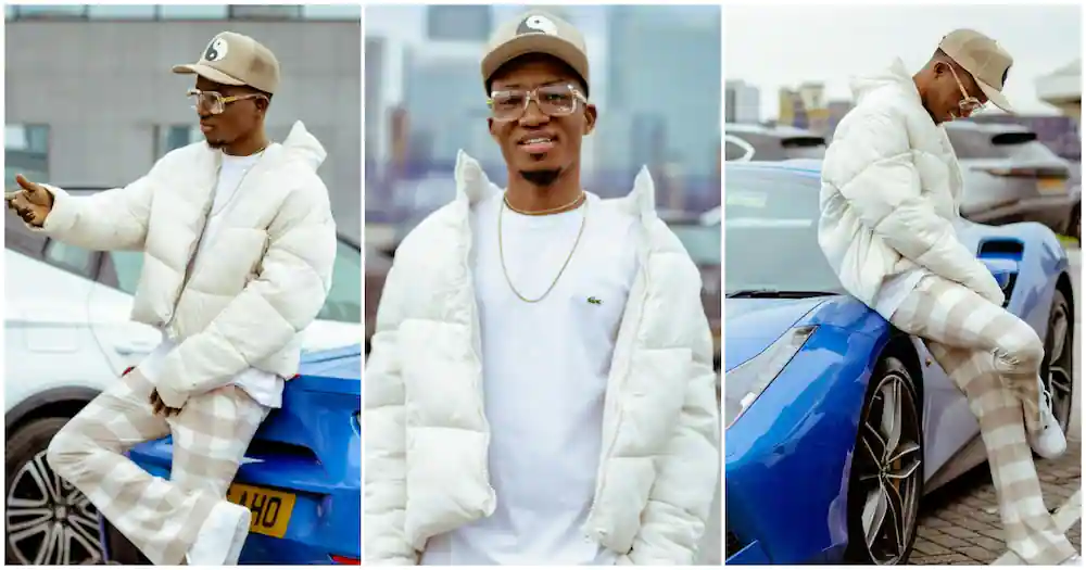 Kofi Kinaata drips in all-white, flaunts plush sports car in photos