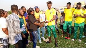 Daniel Afadzwu wins the best player award for round one
