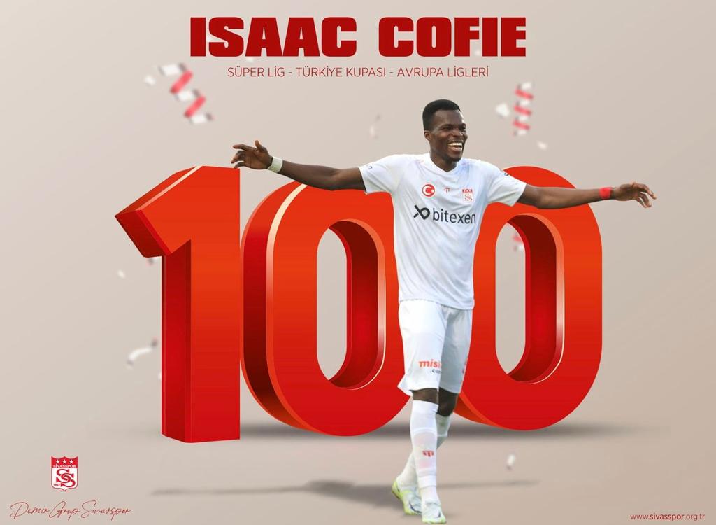 Isaac Cofie marks 100th appearance for Sivasspor in win over Alanyaspor