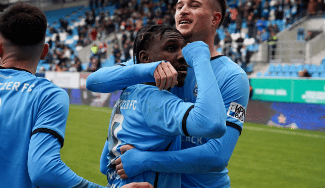 Stephan Mensah scores in Chemnitzer FC’s win against Greifswalder FC