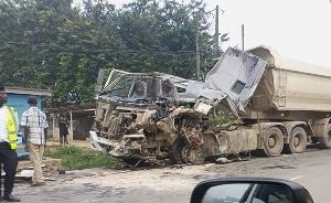 Two tipper trucks clash at Tarkwa