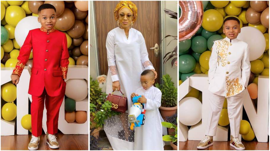 Tonto Dikeh celebrates son’s 7th birthday with seven cakes (Video)