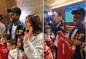 Eddie Nketiah gives out Arsenal shirt to Kim Kardashian