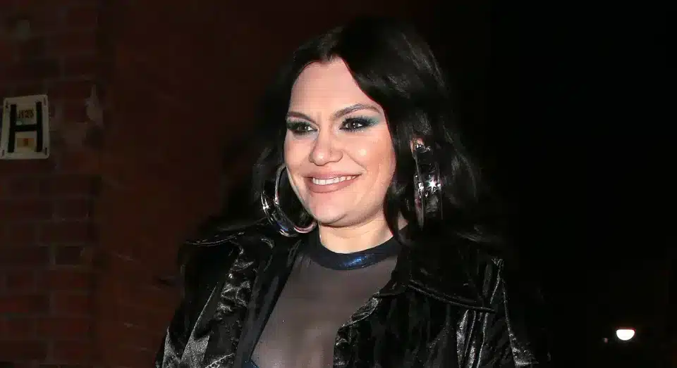 Pregnant Jessie J baby bump in shimmering transparent outfit