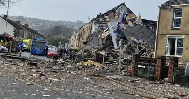 Huge explosion blasts down Swansea street, destroying two homes