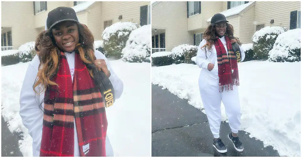 Tracey Boakye drops full photos standing in the snow, many suspect baby number 3