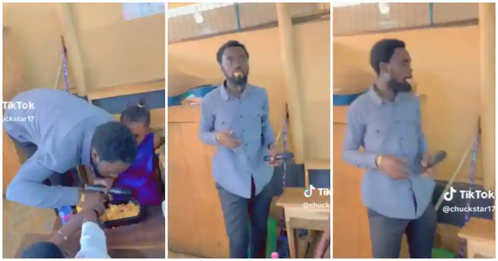 Teacher caught unaware eating children “our day” food