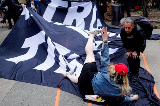 Protesters for Donald Trump fight with supporters outside a courthouse