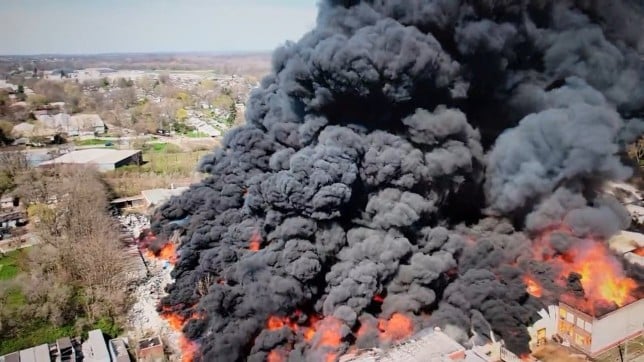 Toxic smoke from a recycling factory fire forces many to relocate