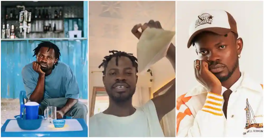 Fameye cries as he shows GH¢3 koko he bought with no milk