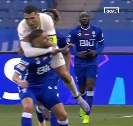 Ronaldo picks a yellow for executing ‘Flying Neckbreaker’ against Gustavo Cuellar