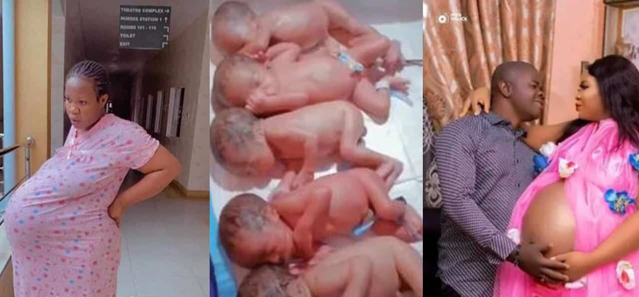 After nine years of marriage Nigerian woman welcomes quintuplets