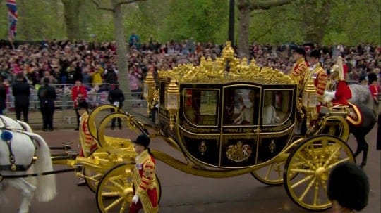 The King and Queen depart in diamond coach to Westminster Abbey