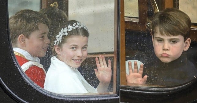 George, Charlotte and Louis wave to crowds as they leave coronation