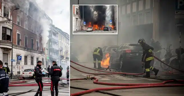 Van carrying oxygen cylinders explodes in Milan