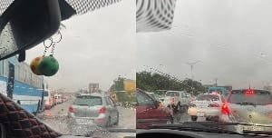 Downpour causes traffic congestion on Dzorwulu N1 Highway road