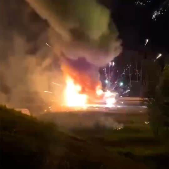‘Russian oligarch’ fireworks detonate on  a highway after truck catches fire