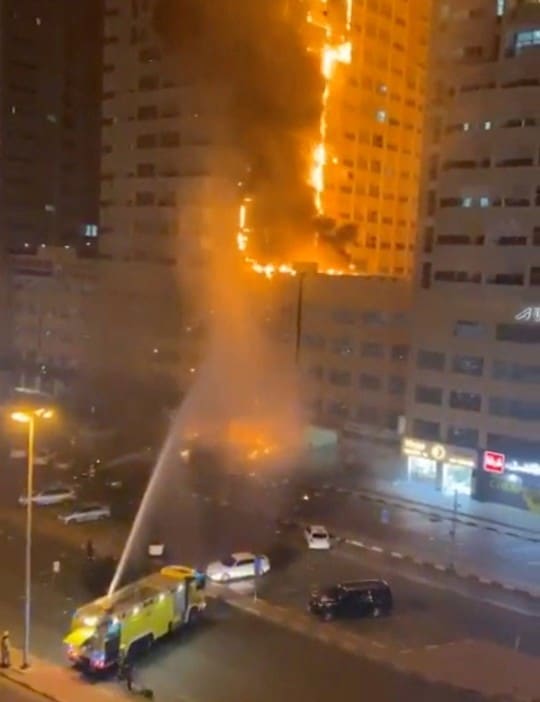 Huge fire consumes tower of apartments in the United Arab Emirates