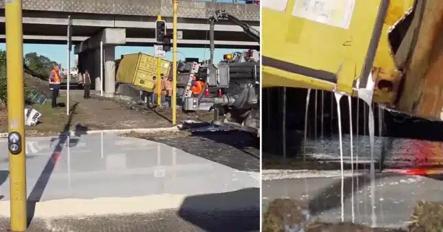 22 tonnes of carpet glue spill causes traffic jam for drivers