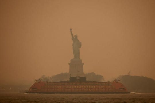 New York covered in orange haze from wildfires