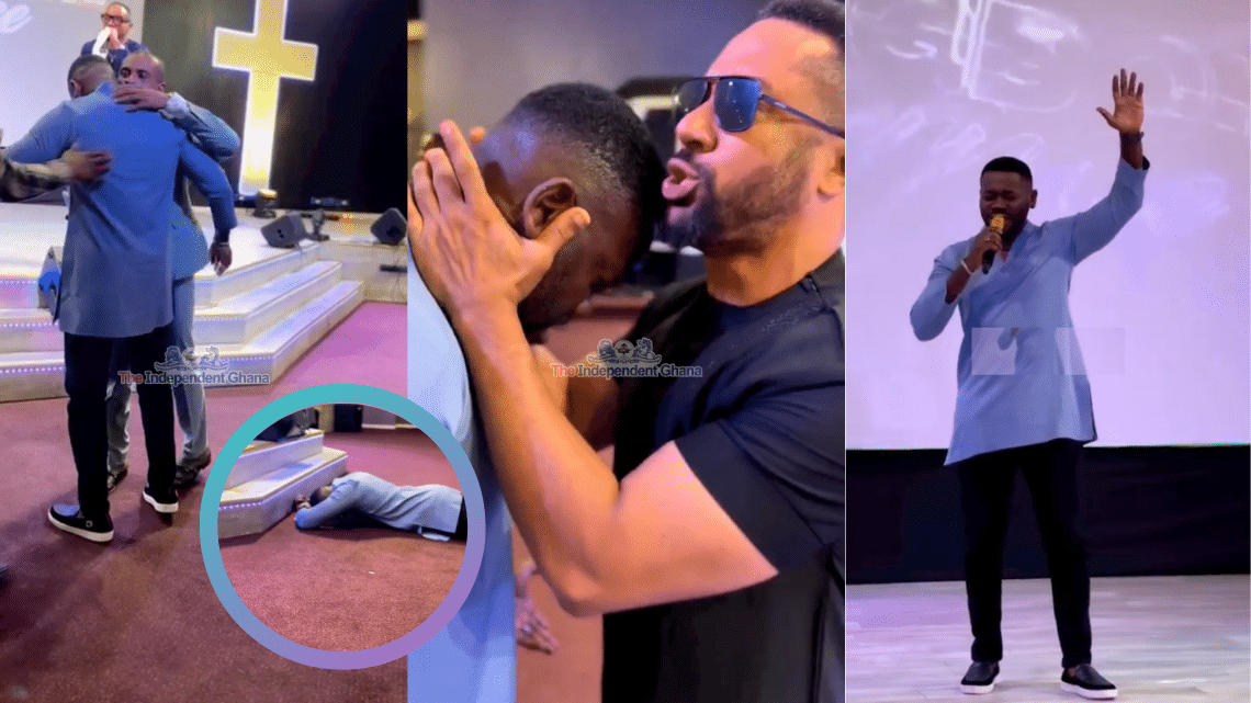 Majid Michel fervently prays for Nigerian actor Deyemi Okanlawon during God is African tour