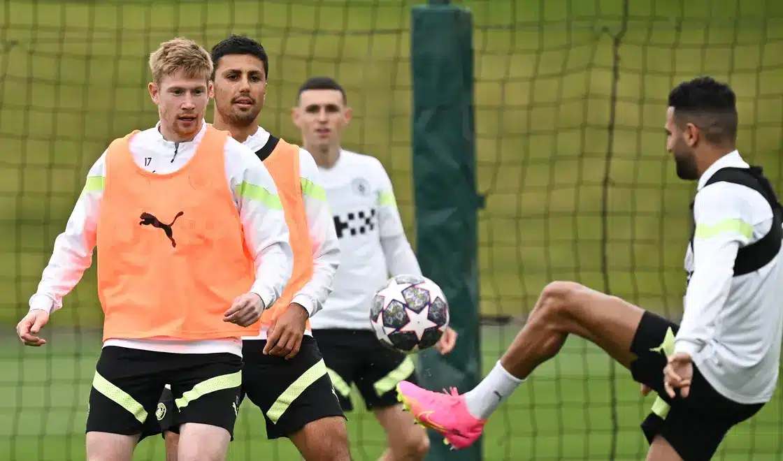Riyad Mahrez schools Haaland during training ahead of UCL final