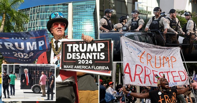 Protesters flood Miami court ahead Trump arraignment as police prepare in riot gear