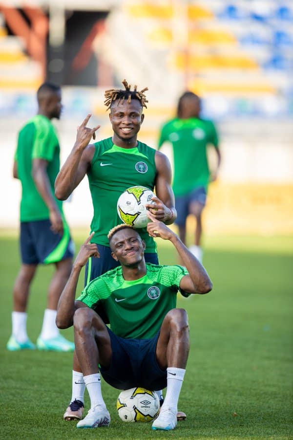 Osimhen makes adorable post of himself and Chukwueze ‘bromancing’  at Super Eagles training