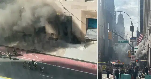 The Tiffany & Co. building catches fire in New York City