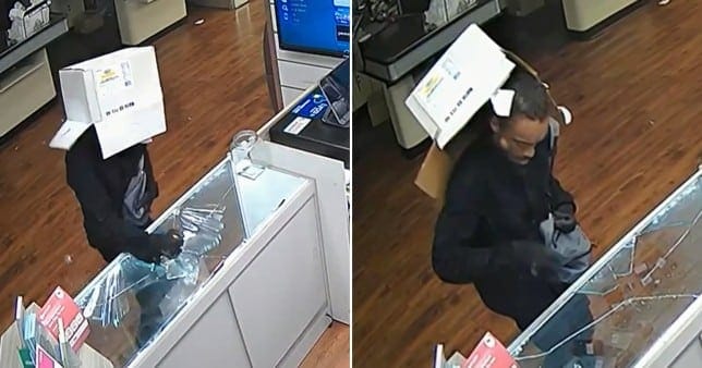 Robber caught checking stolen loot after lifting cardboard box off head