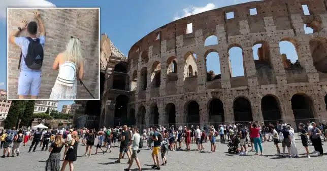 Unknown tourist left names on the Colosseum wall