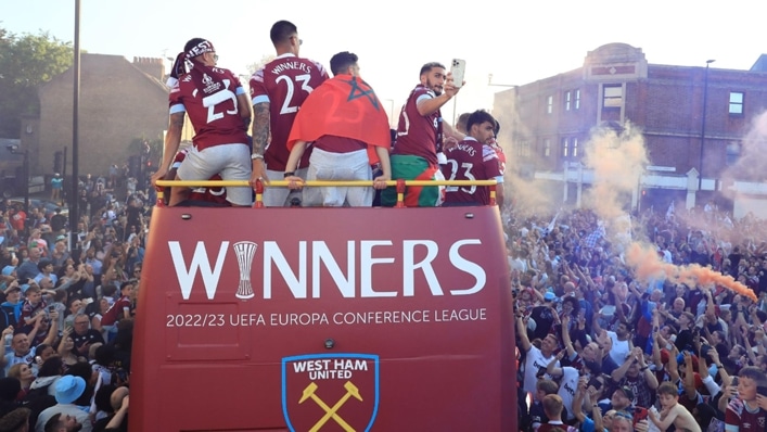 West Ham fans throng streets to celebrate Europa Conference League title