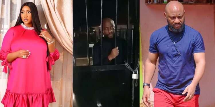 Judy Austin locks Yul Edochie outside their home