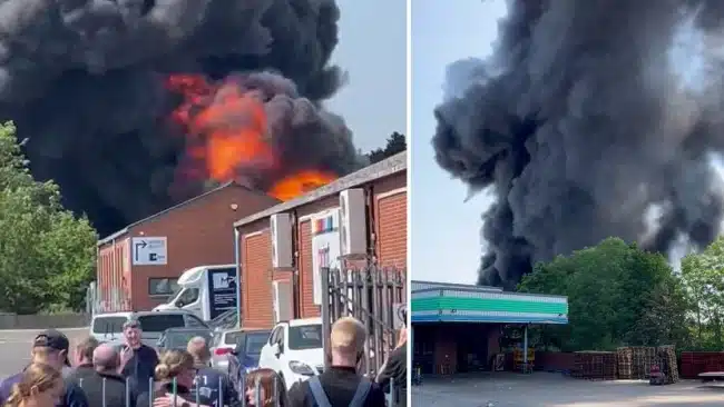 Massive smoke plumes seen in the sky as fire breaks out in an industrial area