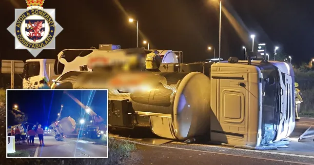 Udder confusion as milk tanker flips on road