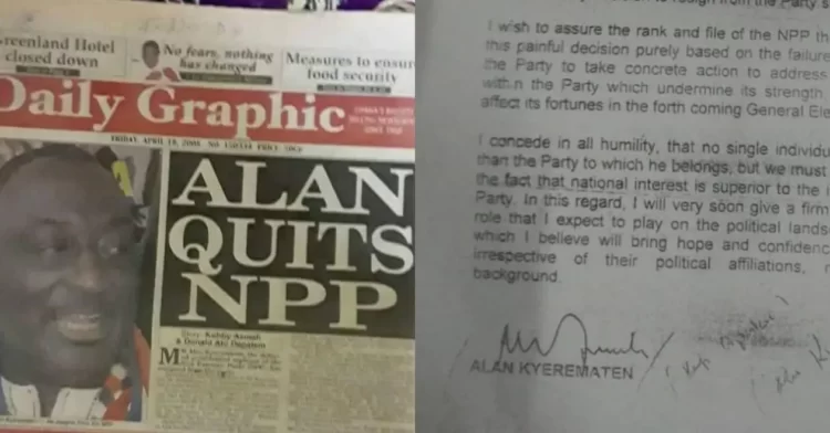 Alan Kyerematen’s signed NPP Resignation Letter, Graphic headline pop up