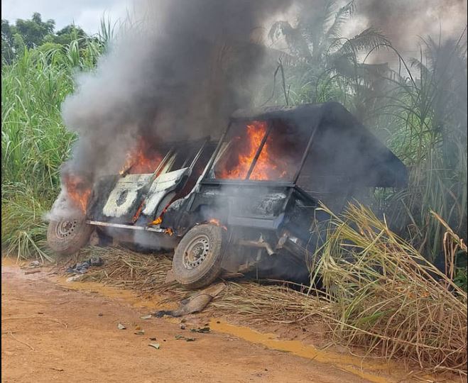 Hohoe residents clash with police, setting police vehicle ablaze