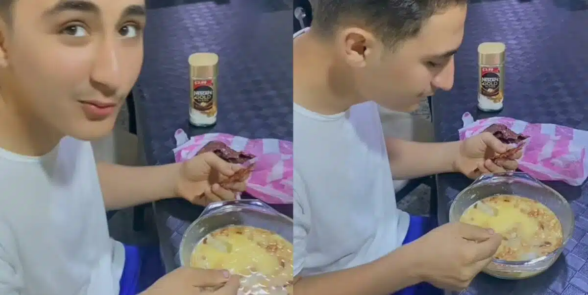Netizens react to a trending video of a caucasian man eating garri soakings