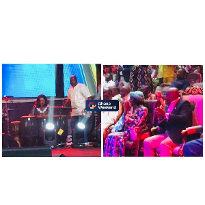 Cynthia of Daughters of Glorious Jesus, leaves crowd speechless with drumming skills at Pat Thomas Highlife Night