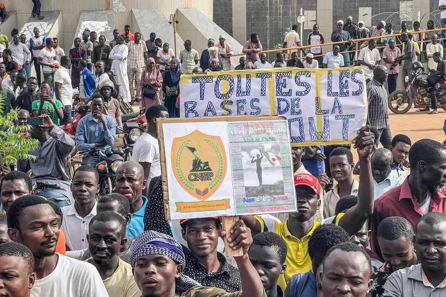 Protesters in Niger assembling for  pro-coup demonstration